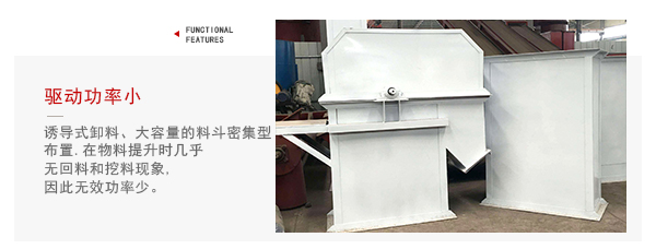 TD型斗式提升機驅動力小，無回料等特點展示圖。
