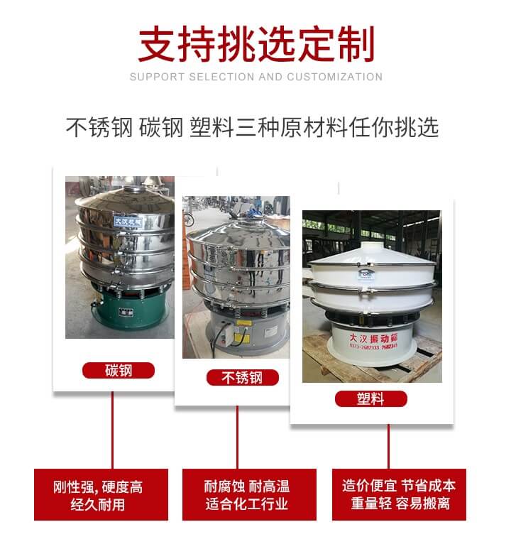 旋振篩可配置一到四層的篩網。旋振篩的篩分效率高，篩分精度高，篩分率高達96%。